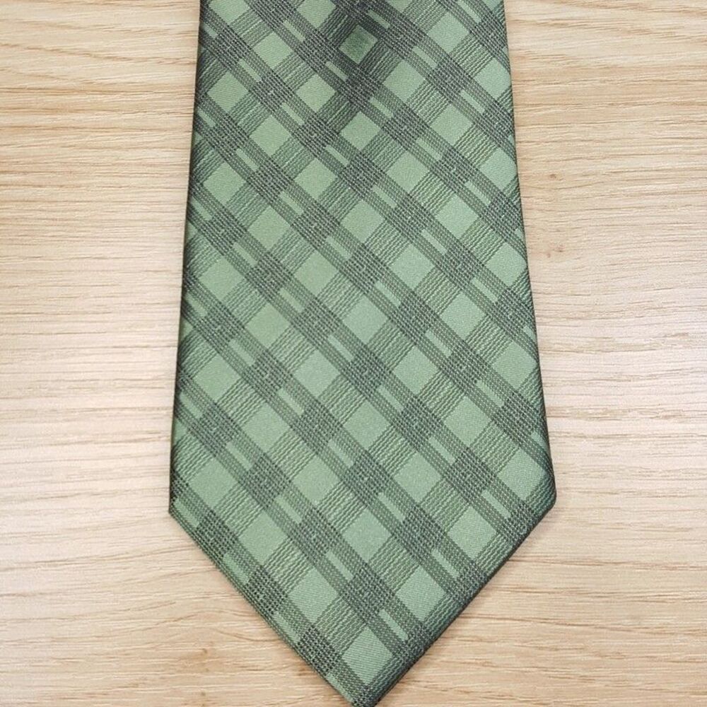 CALVIN KLEIN Mens Neck Tie Green Glen Plaid Classic Silk Blend